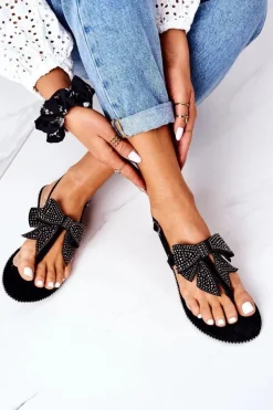 Damskie Boto Sandały Japonki Z Kokardką Lu Boo Czarne