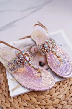 Damskie Boto Sandały Japonki Z Kryształami Lu Boo Różowe