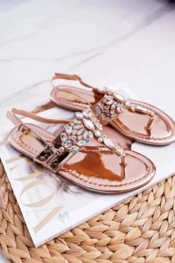 Boto Sandały Płaskie*Sandały Japonki Z Kryształami Lu Boo Różowe Złoto