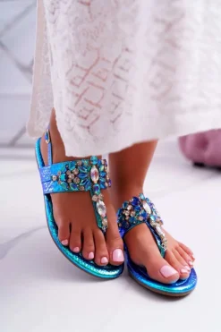 New Boto Sandały Japonki Z Kryształami Lu Boo Niebieskie