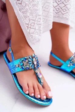 New Boto Sandały Japonki Z Kryształami Lu Boo Niebieskie