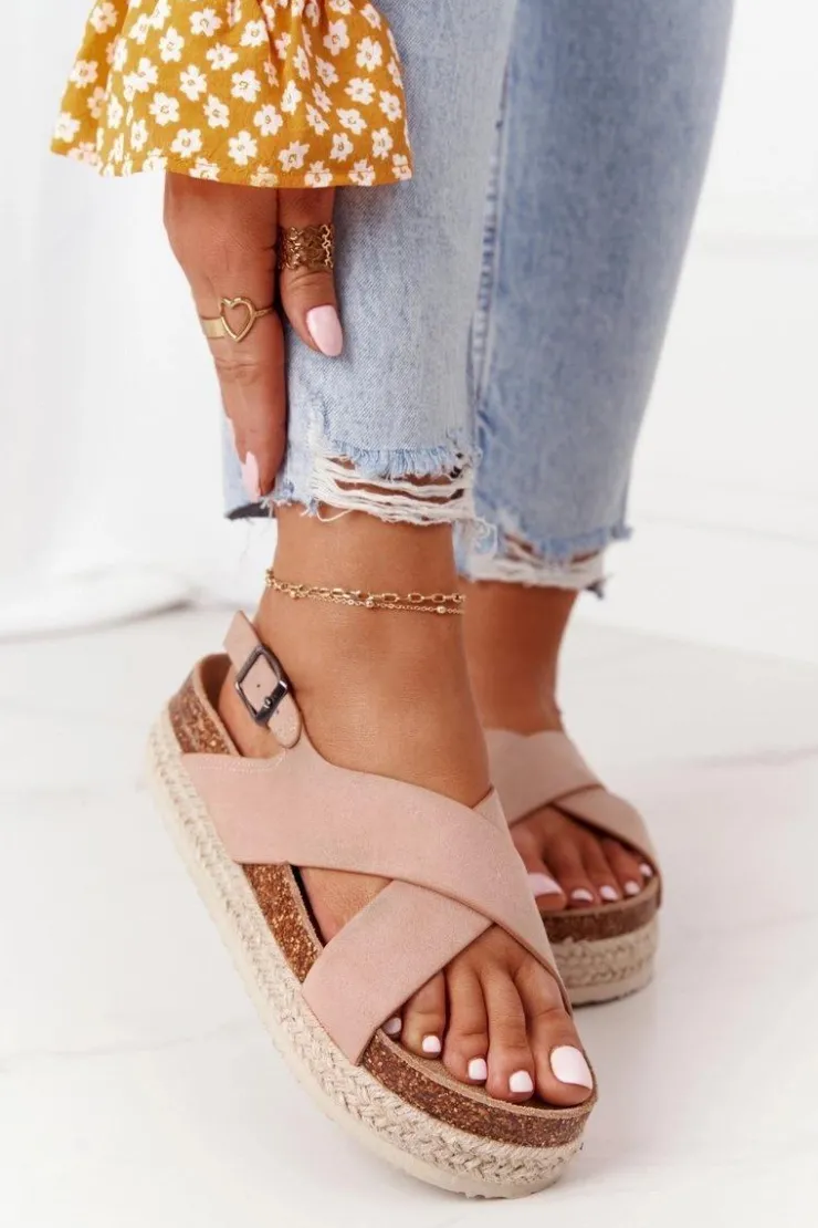 Big Star Shoes Sandały Na Korkowej Platformie Big Star FF274A130 Beżowe