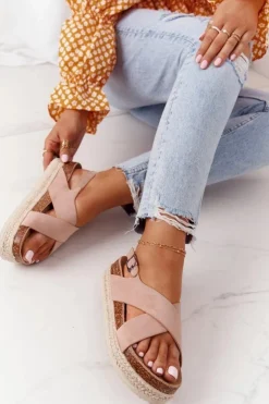 Big Star Shoes Sandały Na Korkowej Platformie Big Star FF274A130 Beżowe