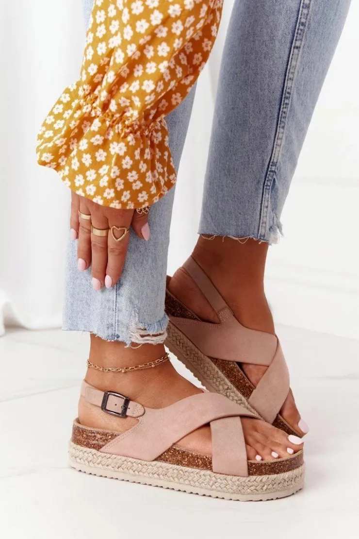 Big Star Shoes Sandały Na Korkowej Platformie Big Star FF274A130 Beżowe