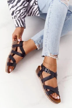 Damskie Big Star Shoes Sandały Na Korkowej Podeszwie Big Star DD274A009 Czarne