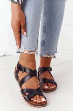 Damskie Big Star Shoes Sandały Na Korkowej Podeszwie Big Star DD274A009 Czarne