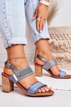 Evento Sandały Na Obcasie*Sandały Na Korkowym Słupku Niebieskie Emmy