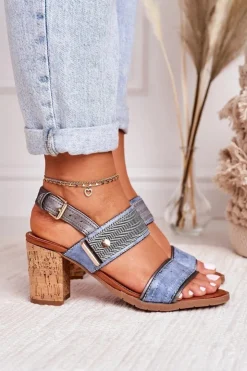 Evento Sandały Na Obcasie*Sandały Na Korkowym Słupku Niebieskie Emmy