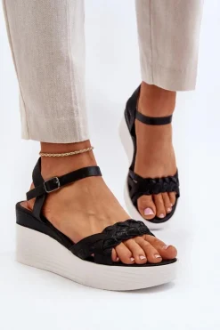 Online Boto Sandały Na Koturnie Czarne Esinna Czarny