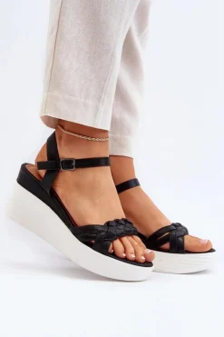 Online Boto Sandały Na Koturnie Czarne Esinna Czarny