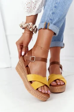 Damskie Damskie buty S.Barski Sandały Na Koturnie S.Barski GD-38 Żółte