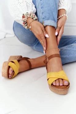 Damskie Damskie buty S.Barski Sandały Na Koturnie S.Barski GD-38 Żółte