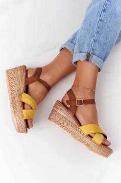 Damskie Damskie buty S.Barski Sandały Na Koturnie S.Barski GD-38 Żółte