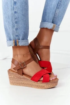 Damskie buty S.Barski Sandały Na Koturnie*Sandały Na Koturnie S.Barski GD-38 Czerwone