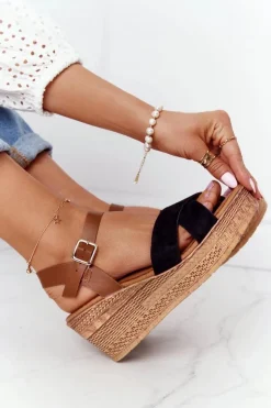 New Damskie buty S.Barski Sandały Na Koturnie S.Barski GD-38 Czarne