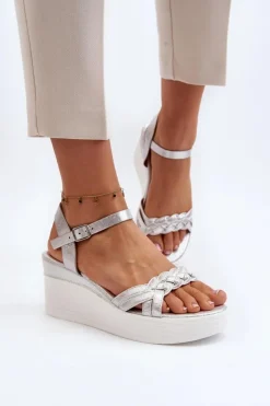 Damskie Boto Sandały Na Koturnie Srebrne Esinna