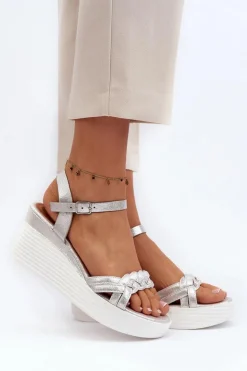 Damskie Boto Sandały Na Koturnie Srebrne Esinna