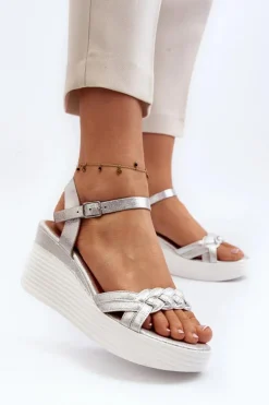 Damskie Boto Sandały Na Koturnie Srebrne Esinna