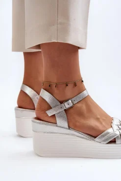 Damskie Boto Sandały Na Koturnie Srebrne Esinna