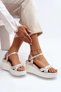 Damskie Boto Sandały Na Koturnie Srebrne Esinna