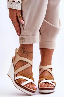 Boto Sandały Na Koturnie*Sandały Na Koturnie Z Paseczkami Beżowe Ellen