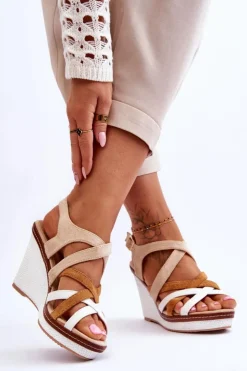 Boto Sandały Na Koturnie*Sandały Na Koturnie Z Paseczkami Beżowe Ellen
