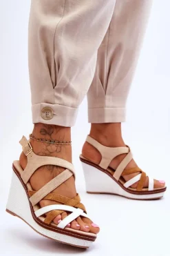 Boto Sandały Na Koturnie*Sandały Na Koturnie Z Paseczkami Beżowe Ellen