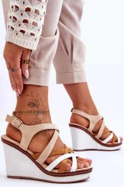Boto Sandały Na Koturnie*Sandały Na Koturnie Z Paseczkami Beżowe Ellen
