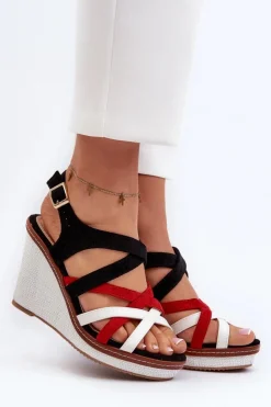 Boto Sandały Na Koturnie*Sandały Na Koturnie Z Paseczkami Czarne Ellen Czarny