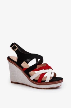 Boto Sandały Na Koturnie*Sandały Na Koturnie Z Paseczkami Czarne Ellen Czarny