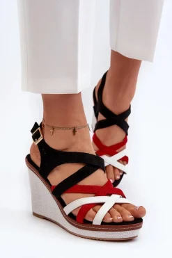 Boto Sandały Na Koturnie*Sandały Na Koturnie Z Paseczkami Czarne Ellen Czarny