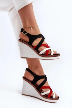 Boto Sandały Na Koturnie*Sandały Na Koturnie Z Paseczkami Czarne Ellen Czarny