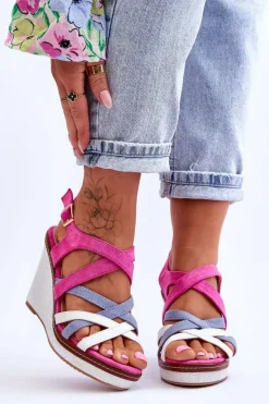 Boto Sandały Na Koturnie*Sandały Na Koturnie Z Paseczkami Fuksja Ellen