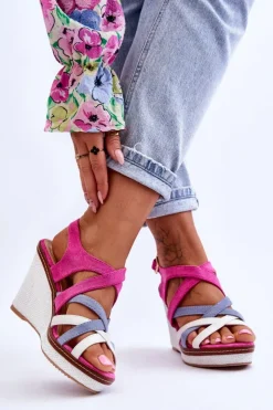 Boto Sandały Na Koturnie*Sandały Na Koturnie Z Paseczkami Fuksja Ellen