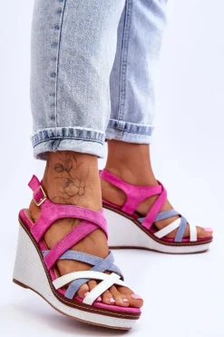 Boto Sandały Na Koturnie*Sandały Na Koturnie Z Paseczkami Fuksja Ellen