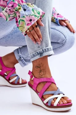 Boto Sandały Na Koturnie*Sandały Na Koturnie Z Paseczkami Fuksja Ellen