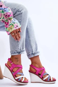 Boto Sandały Na Koturnie*Sandały Na Koturnie Z Paseczkami Fuksja Ellen