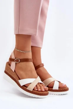 Boto Sandały Na Koturnie*Sandały Na Koturnie Z Paskami Beżowe Kioda