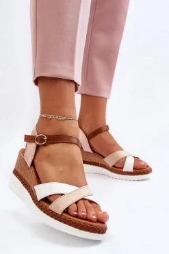 Boto Sandały Na Koturnie*Sandały Na Koturnie Z Paskami Beżowe Kioda