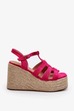 Damskie Boto Sandały Na Koturnie Z Plecionką Fuksja Gnosis
