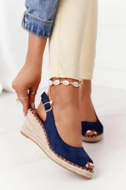 Boto Sandały Na Koturnie*Sandały Na Koturnie Z Plecionką Granatowe Las Palomas