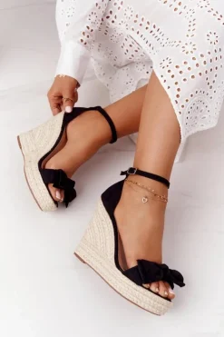 Online Boto Sandały Na Koturnie Z Plecionką Czarne Go For It