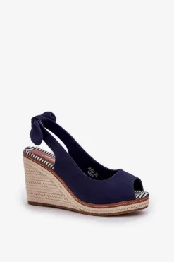 Clearance Boto Sandały Na Koturnie Z Plecionką Granatowe Nanalis Niebieski