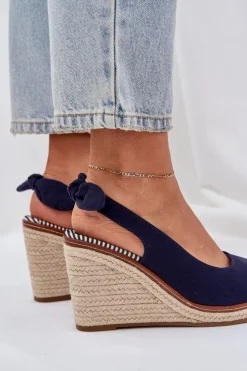 Clearance Boto Sandały Na Koturnie Z Plecionką Granatowe Nanalis Niebieski