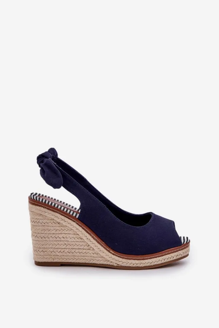 Clearance Boto Sandały Na Koturnie Z Plecionką Granatowe Nanalis Niebieski