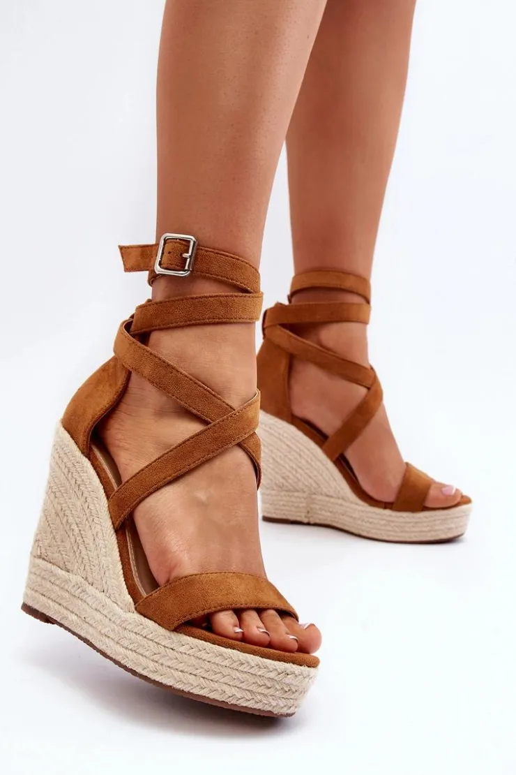 Best Boto Sandały Na Koturnie Z Plecionką Camel Salthe