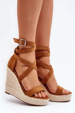 Best Boto Sandały Na Koturnie Z Plecionką Camel Salthe