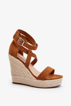 Best Boto Sandały Na Koturnie Z Plecionką Camel Salthe