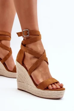 Best Boto Sandały Na Koturnie Z Plecionką Camel Salthe