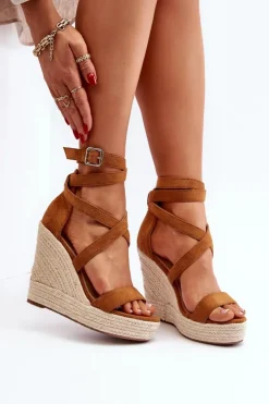 Best Boto Sandały Na Koturnie Z Plecionką Camel Salthe